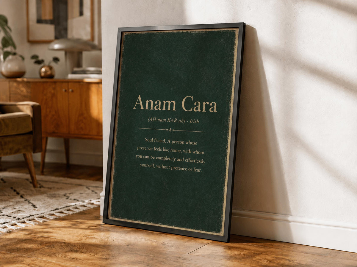 Anam Cara Irish definition print on a living room wall
