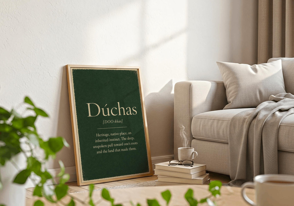 Dúchas Irish definition print – landscape framed wall mockup