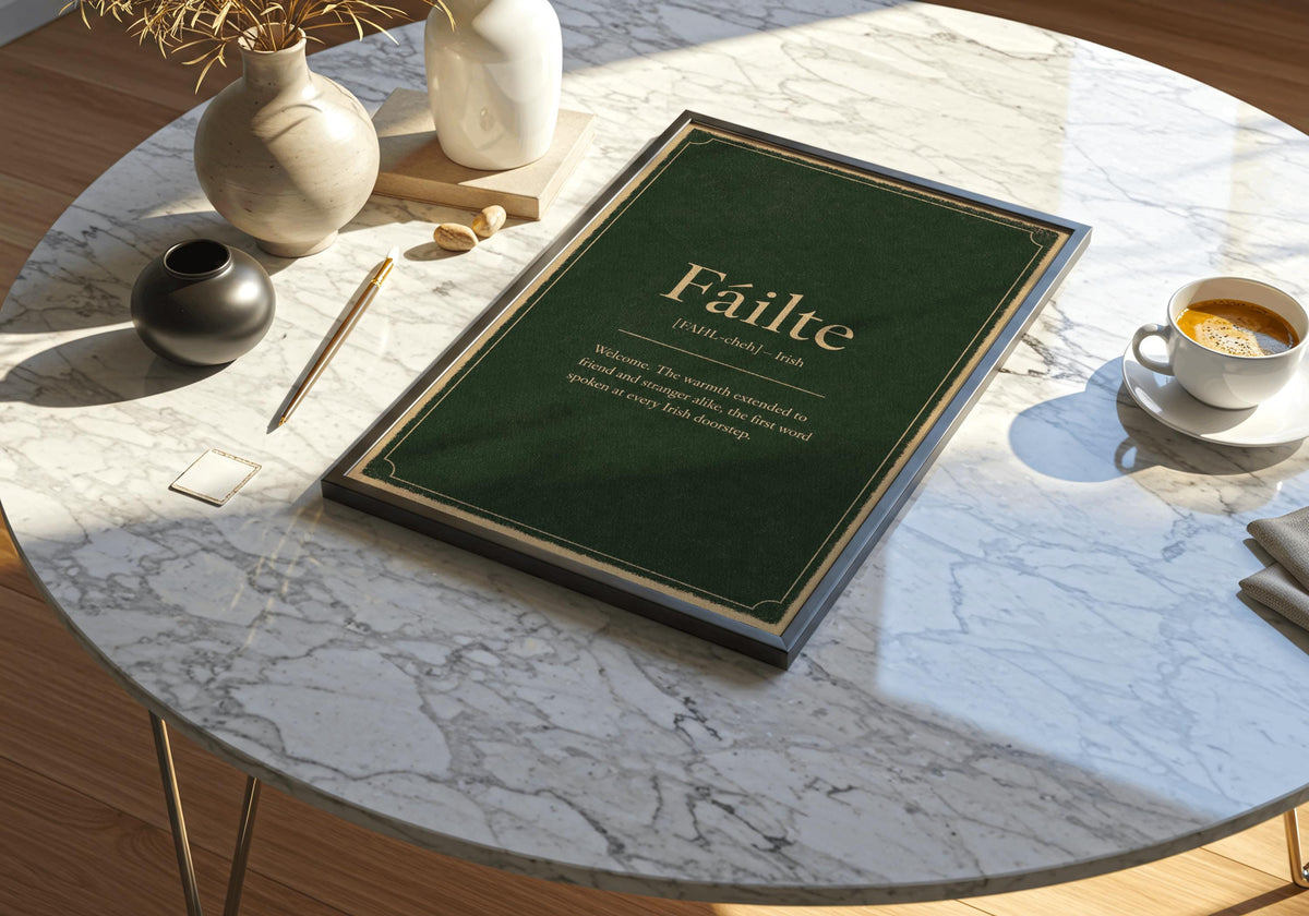 Fáilte Irish definition print – framed print on the wall