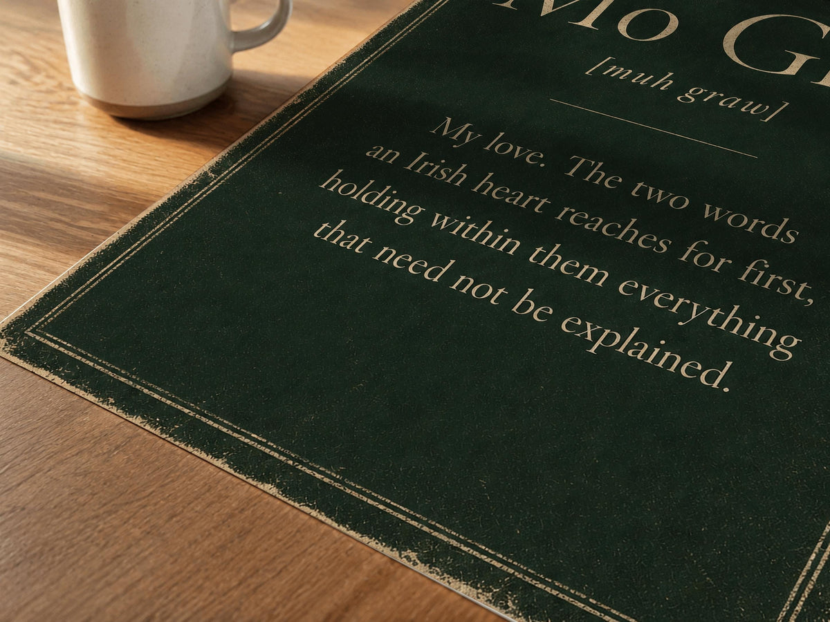 Mo Ghrá Irish definition print – landscape framed lifestyle mockup