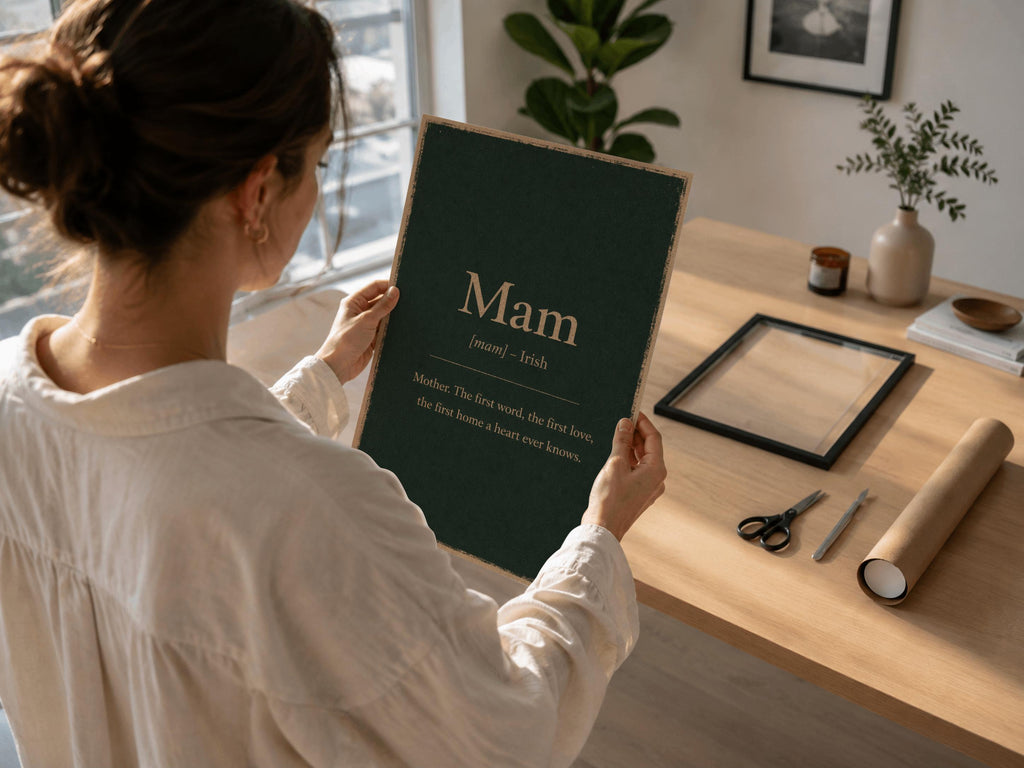 Mam Irish definition print – landscape framed wall mockup