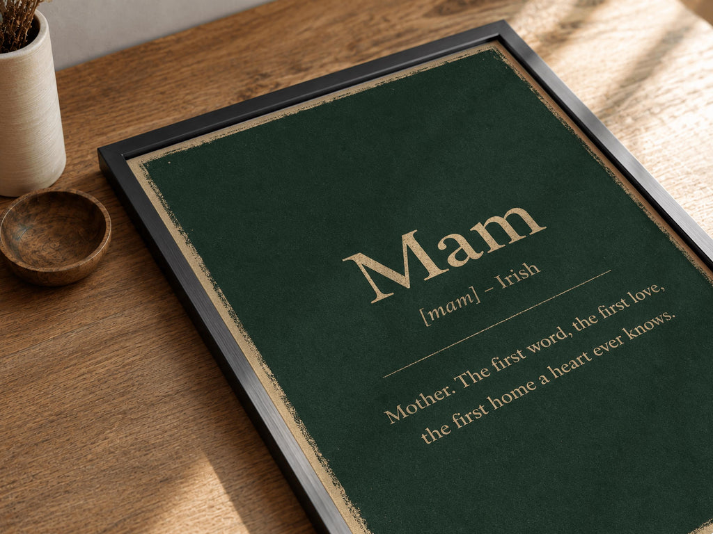 Mam Irish definition print – black frame wall mockup