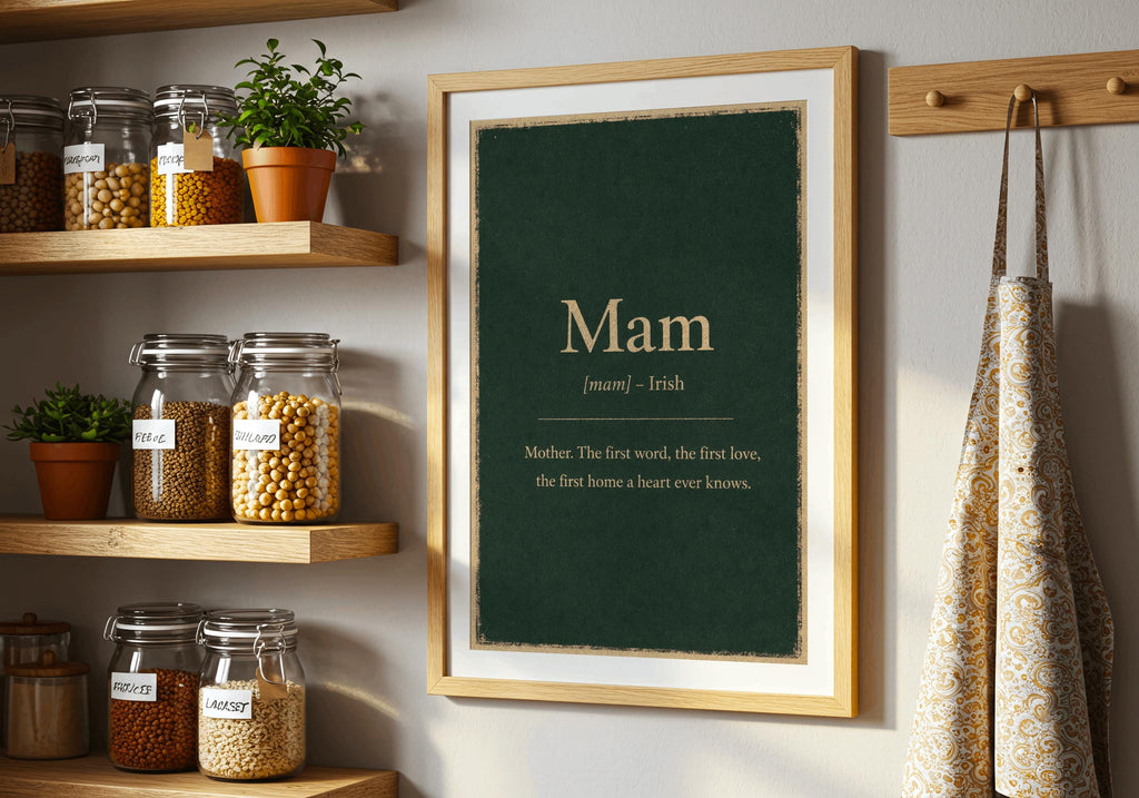 Mam Irish definition print – wooden frame wall mockup