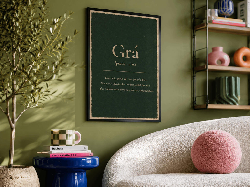 Grá Irish definition print – landscape black frame wall mockup