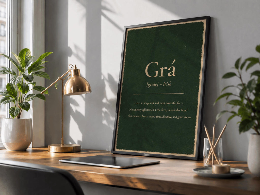 Grá Irish definition print – portrait framed wall mockup