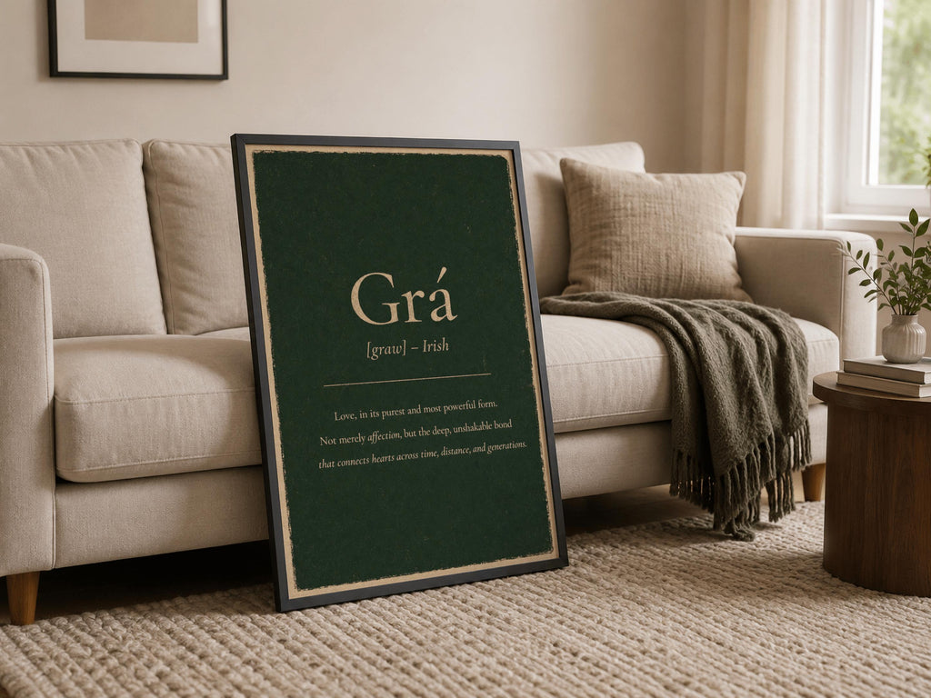 Grá Irish definition print – portrait framed wall mockup