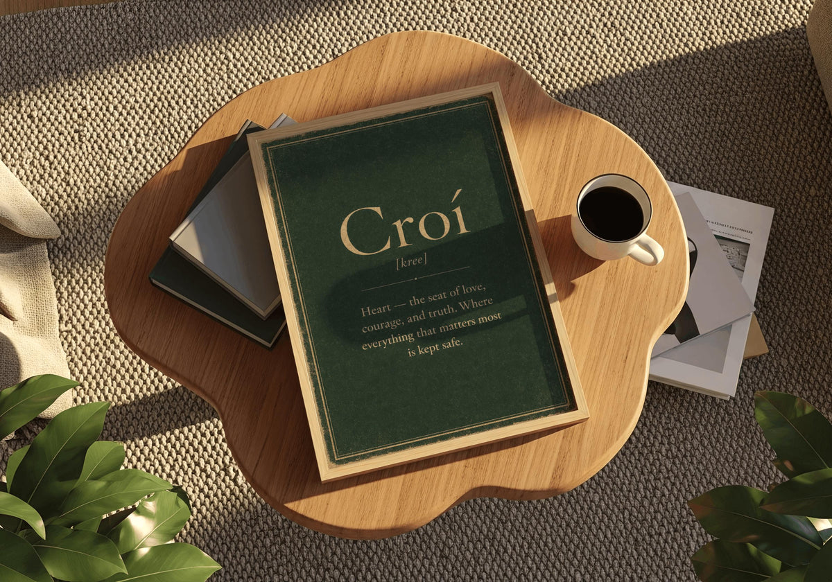Croí Irish definition print – framed print on the wall