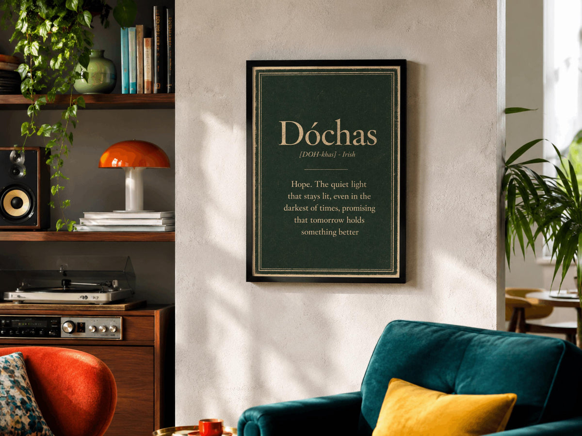 Dóchas Irish definition print – black frame mockup