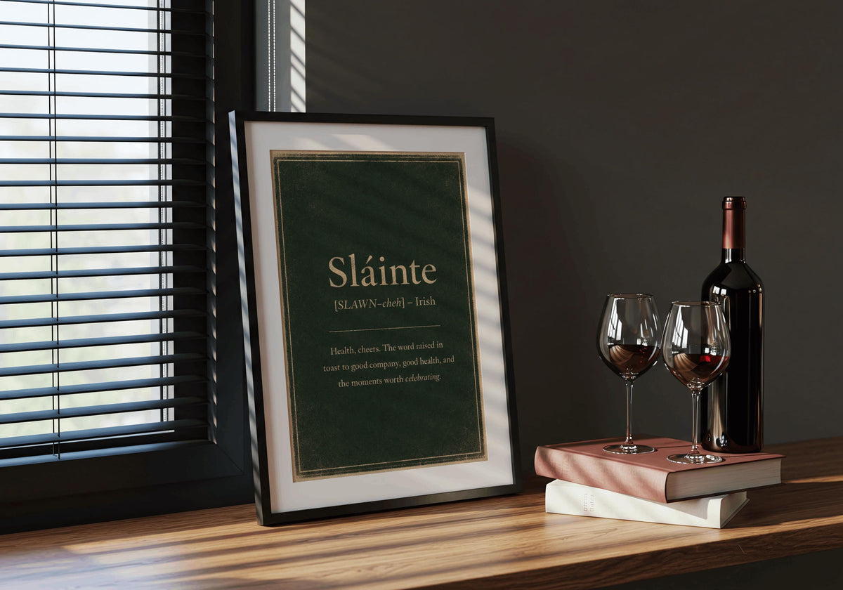 Sláinte Irish definition print – black frame mockup
