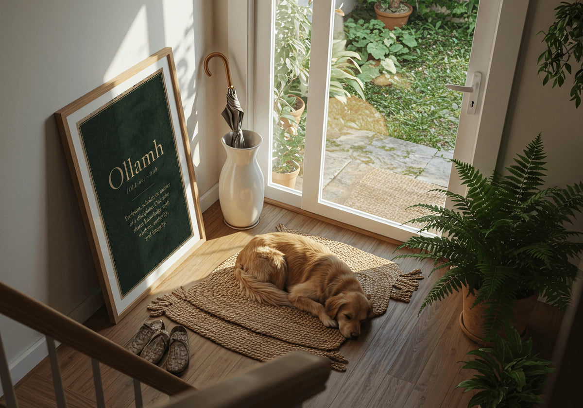Ollamh Irish definition print – landscape framed on floor