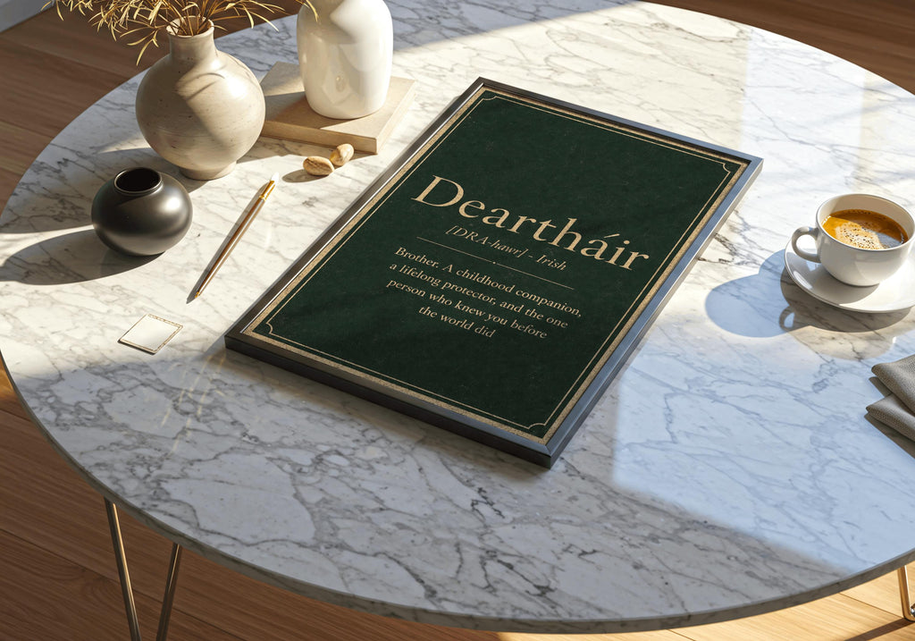 Deartháir Irish definition print – landscape framed lifestyle mockup