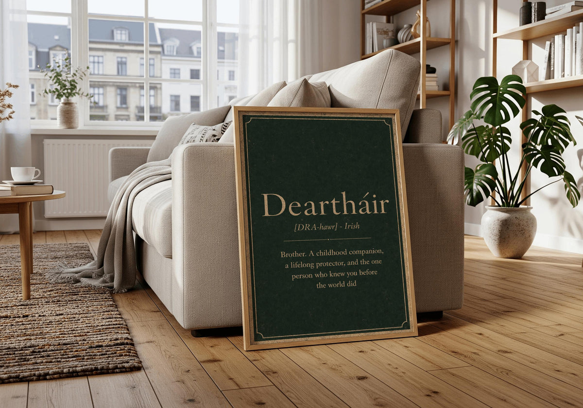 Deartháir Irish definition print – landscape wooden frame wall mockup