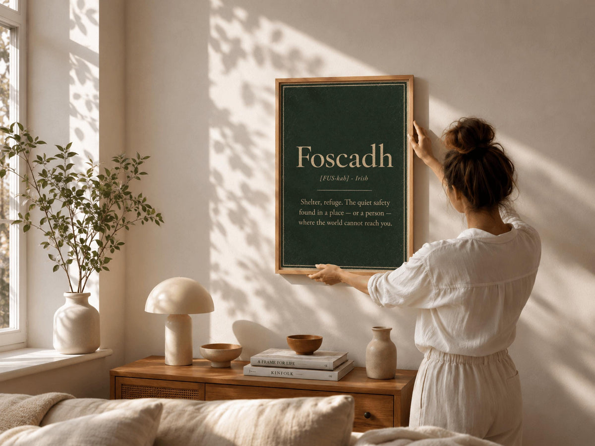 Foscadh Irish definition print – wooden frame mockup