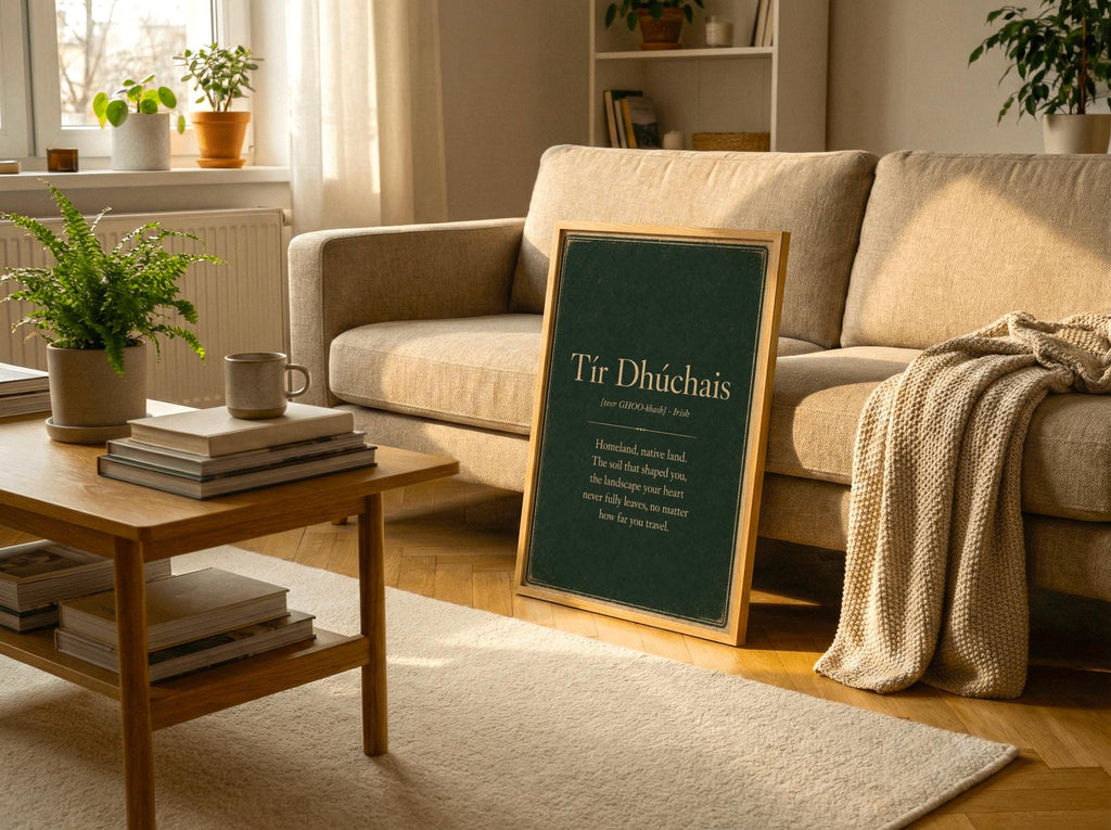 Tír Dhúchais Irish definition print – landscape framed wall mockup