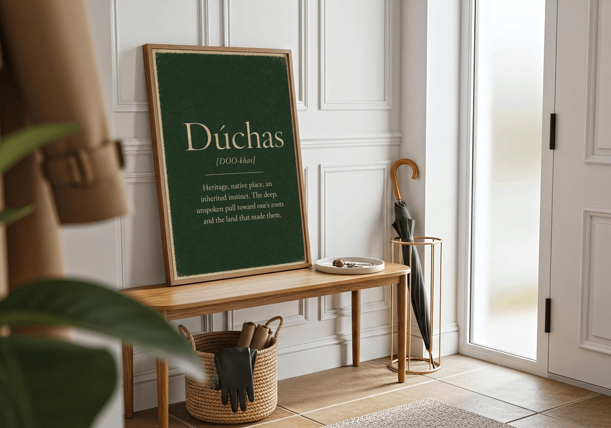 Dúchas Irish definition print – landscape framed wall mockup