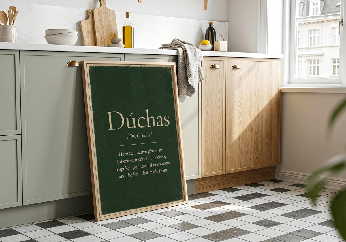 Dúchas Irish definition print – landscape framed wall mockup