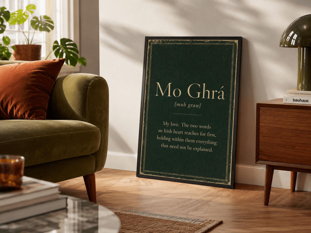 Mo Ghrá Irish definition print – landscape framed wall mockup