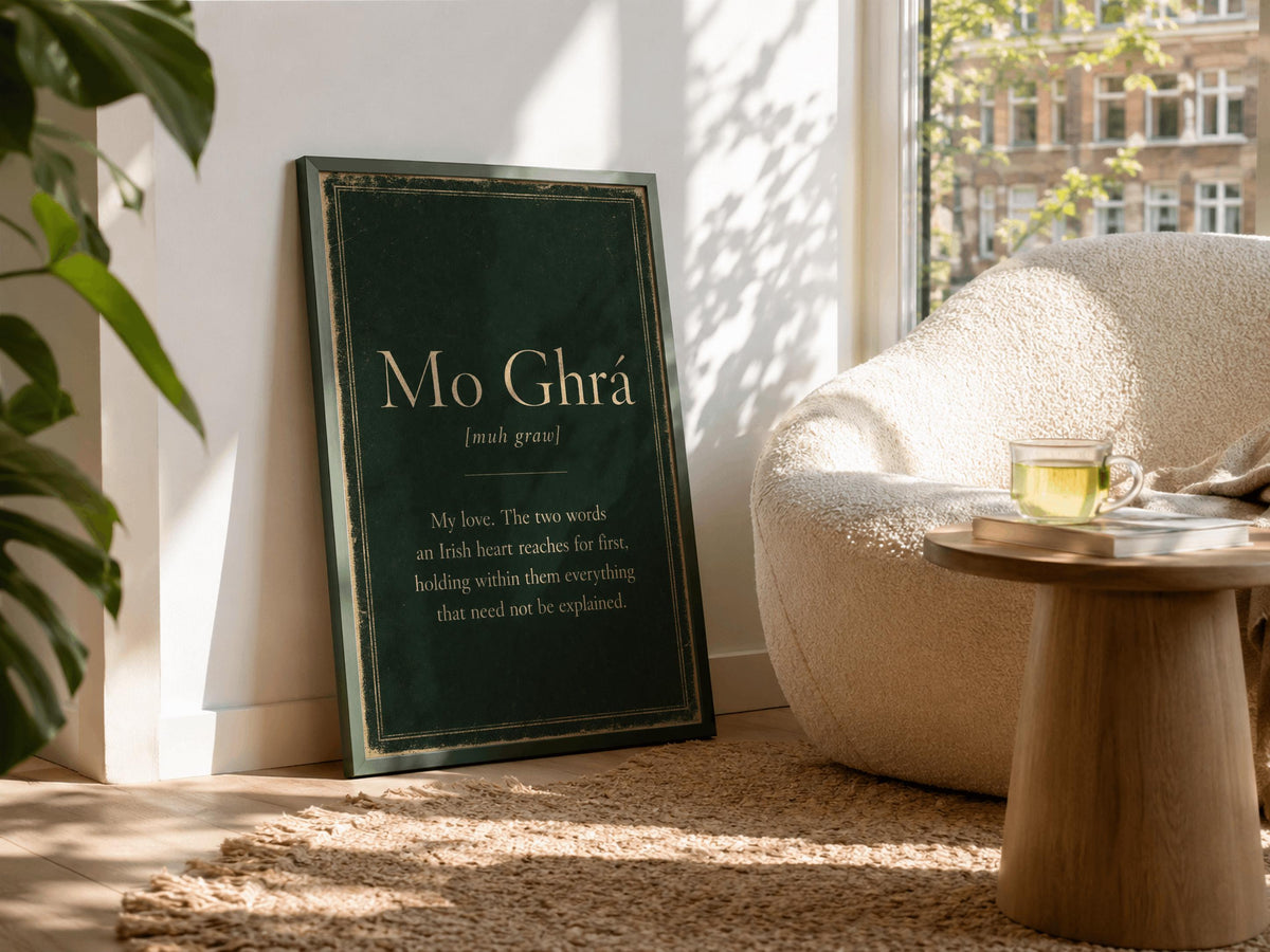 Mo Ghrá Irish definition print – landscape framed wall mockup