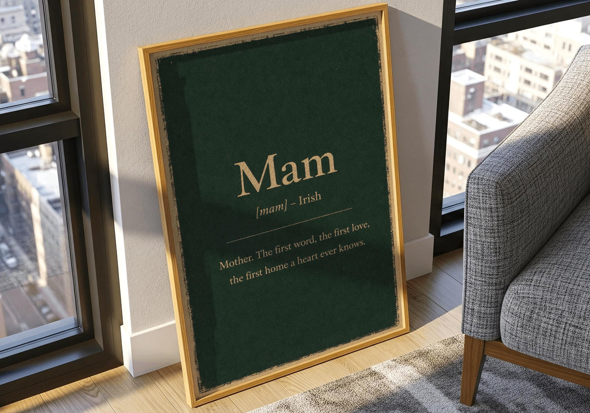 Mam Irish definition print – landscape framed wall mockup