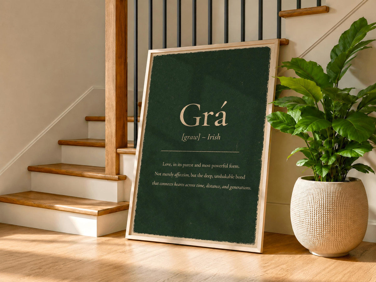 Grá Irish definition print – landscape framed wall mockup