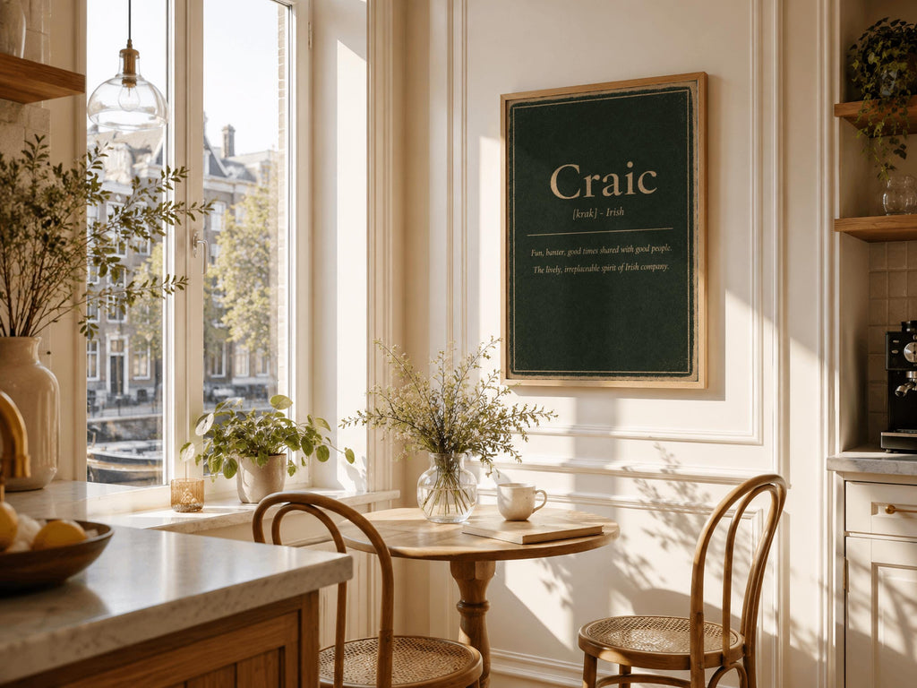Craic Irish definition print – light wood frame mockup
