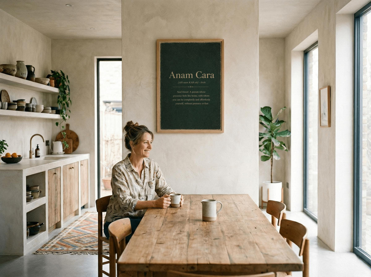 Anam Cara Irish definition print – light wood frame mockup