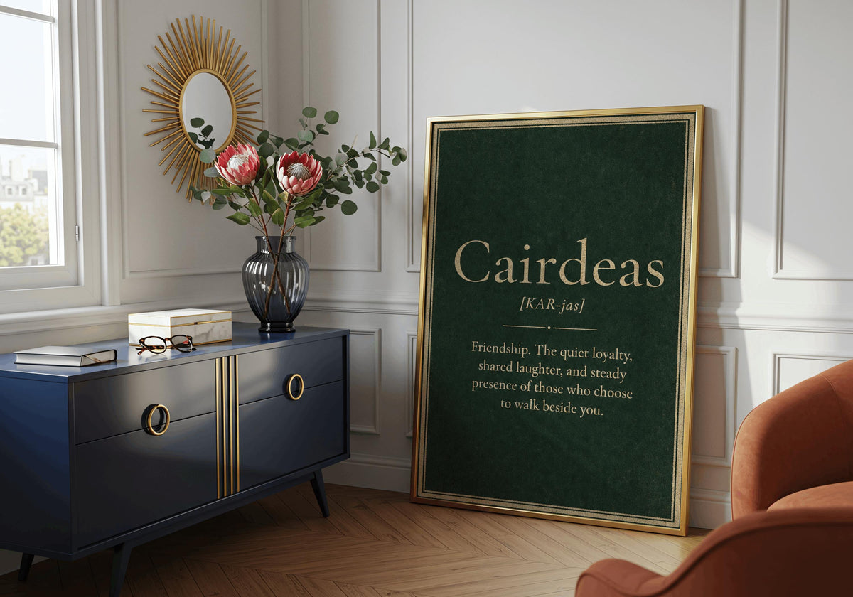 Cairdeas Irish definition print – gold frame mockup