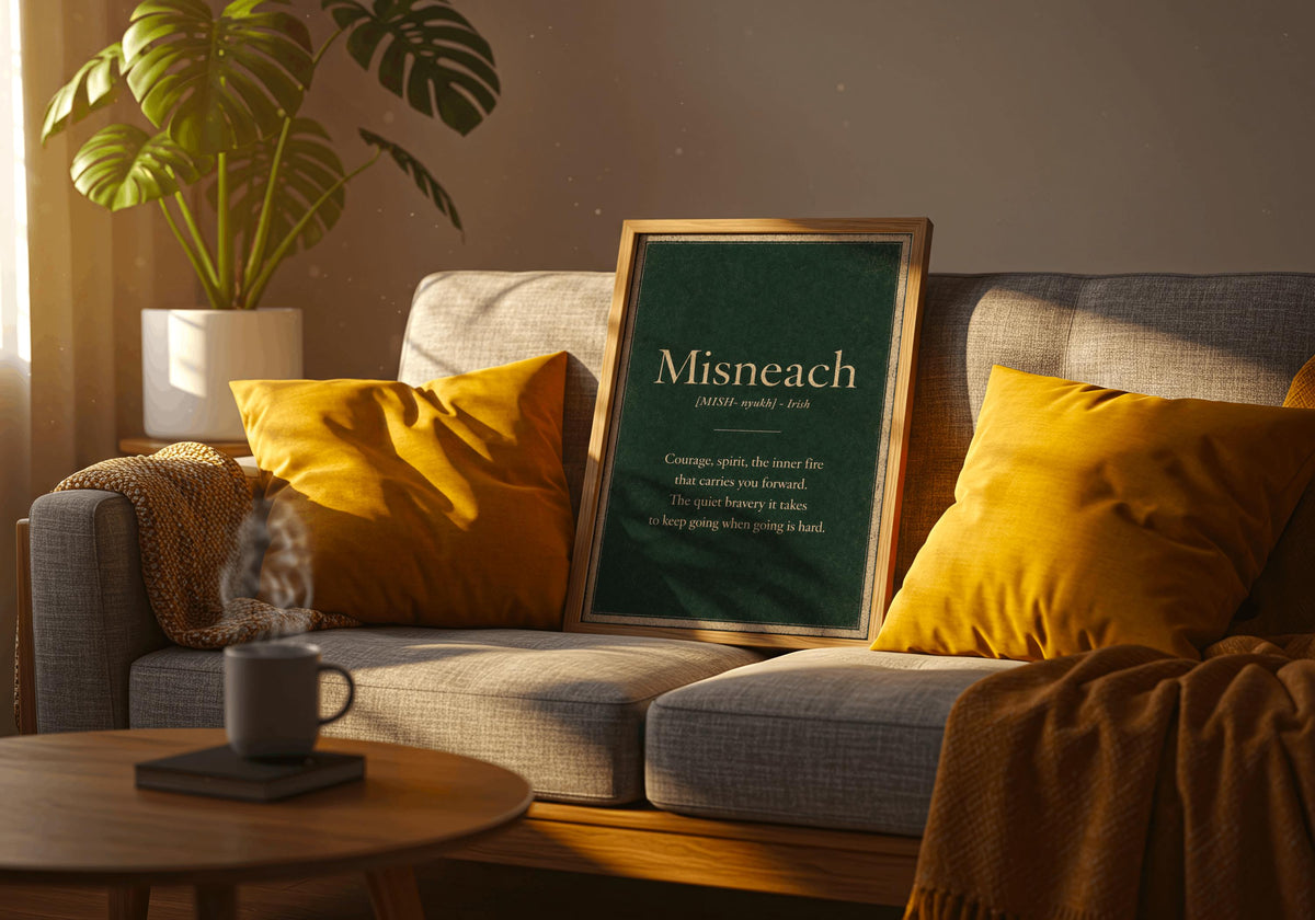 Misneach Irish definition print – landscape framed wall mockup