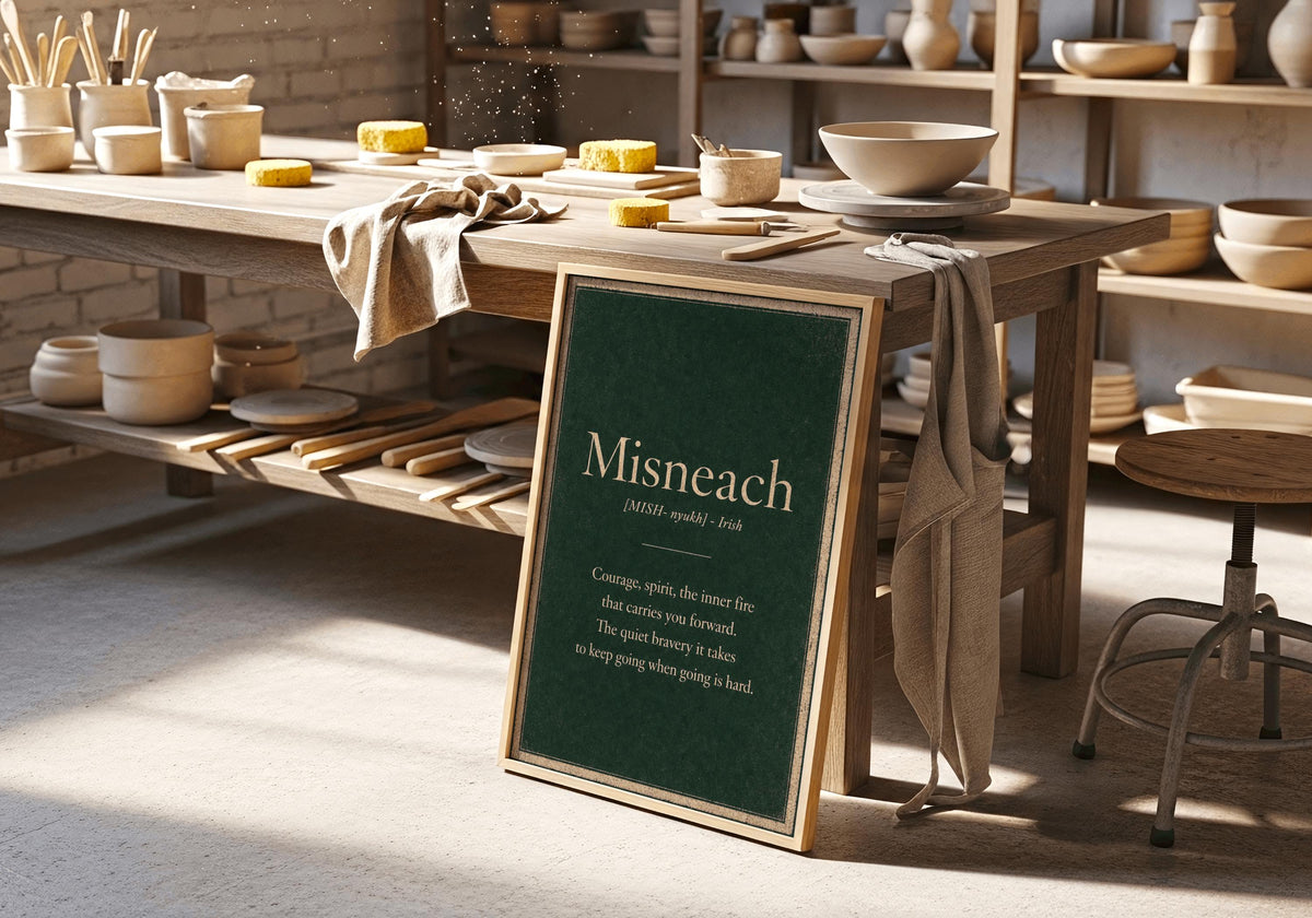 Misneach Irish definition print – landscape framed lifestyle mockup