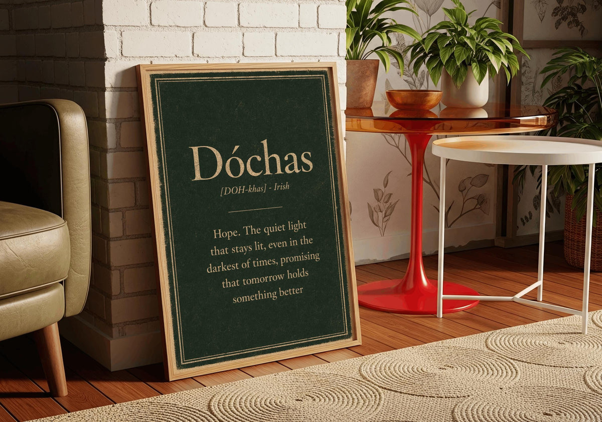Dóchas Irish definition print – framed print on the wall