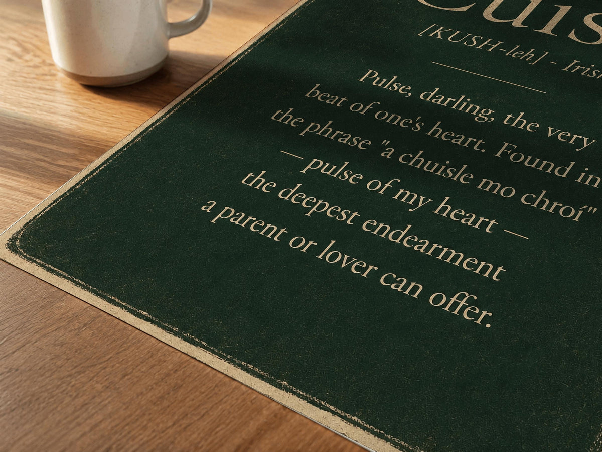Cuisle Irish definition print – framed print on the wall