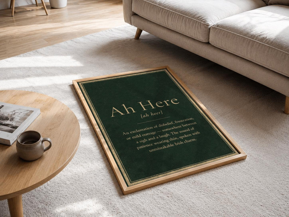 Ah Here Irish definition print – light wood frame mockup