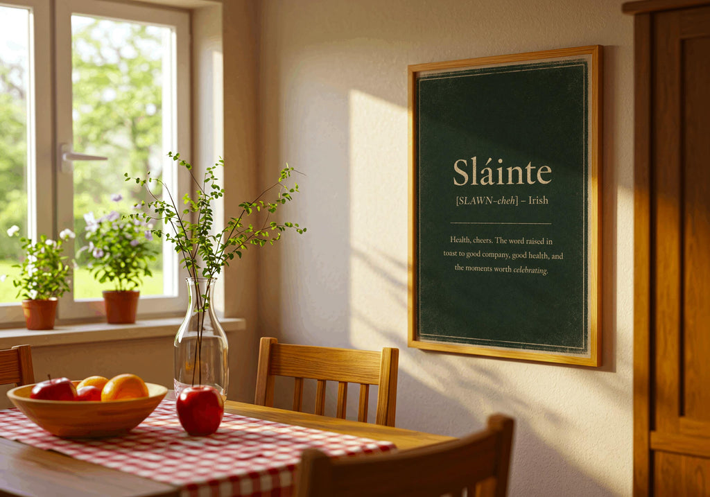 Sláinte Irish definition print – wooden frame mockup