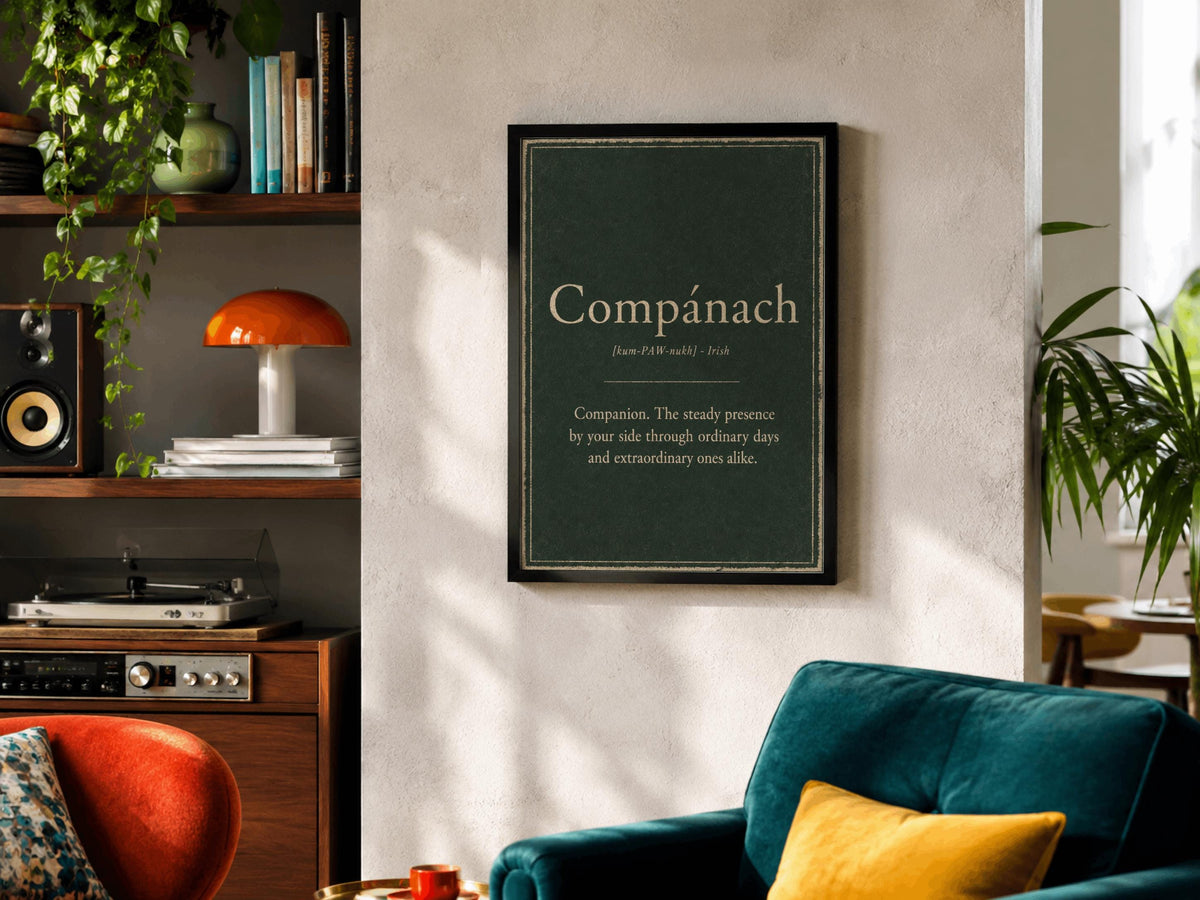 Compánach Irish definition print – black frame mockup