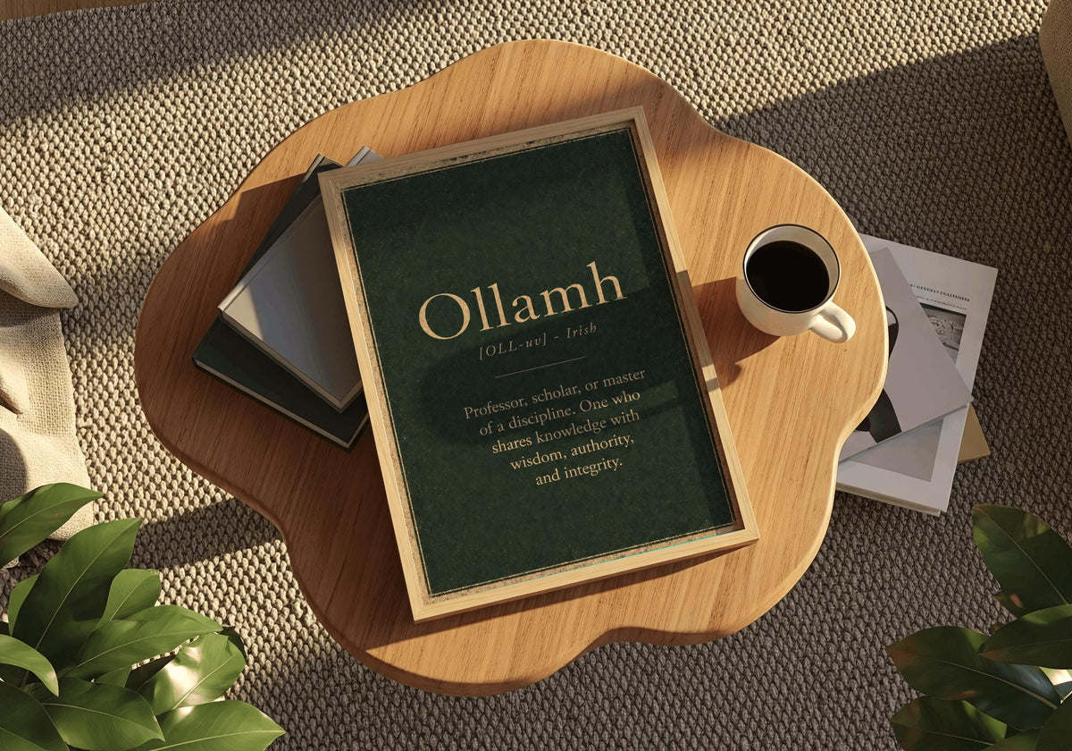 Ollamh Irish definition print – landscape framed styled scene
