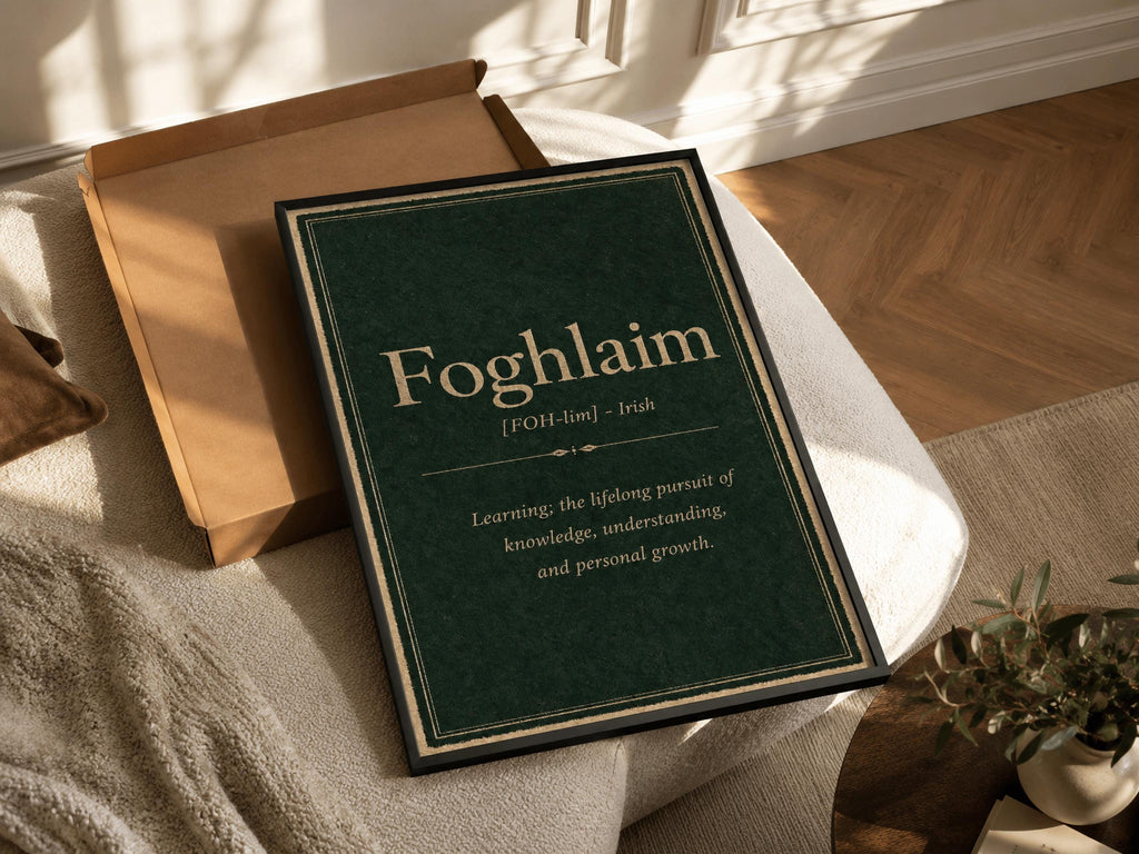 Foghlaim Irish definition print – framed print on the wall