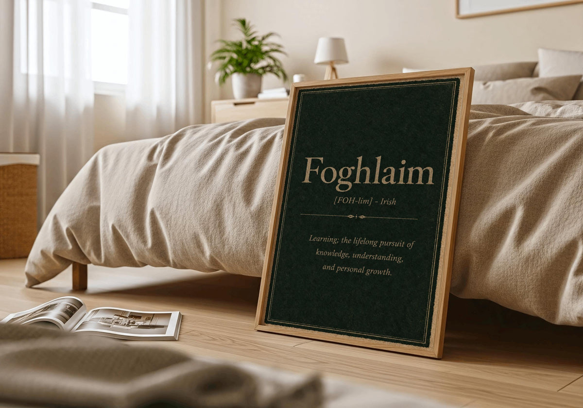 Foghlaim Irish definition print – framed print on the wall
