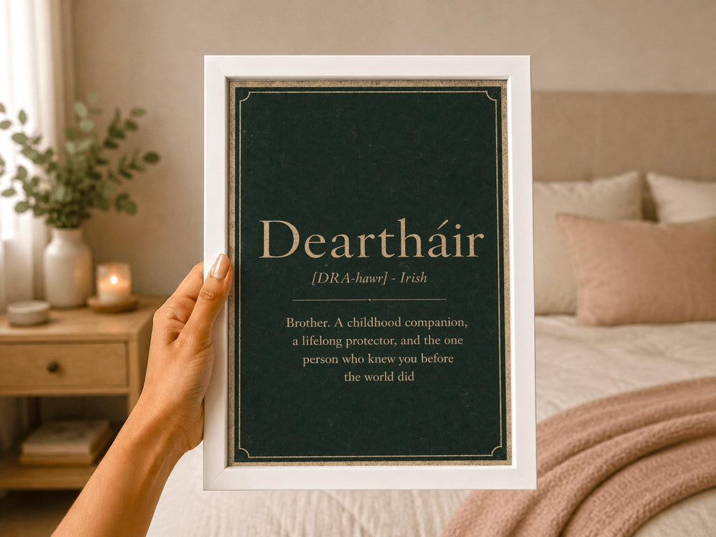 Deartháir Irish definition print – framed wall mockup