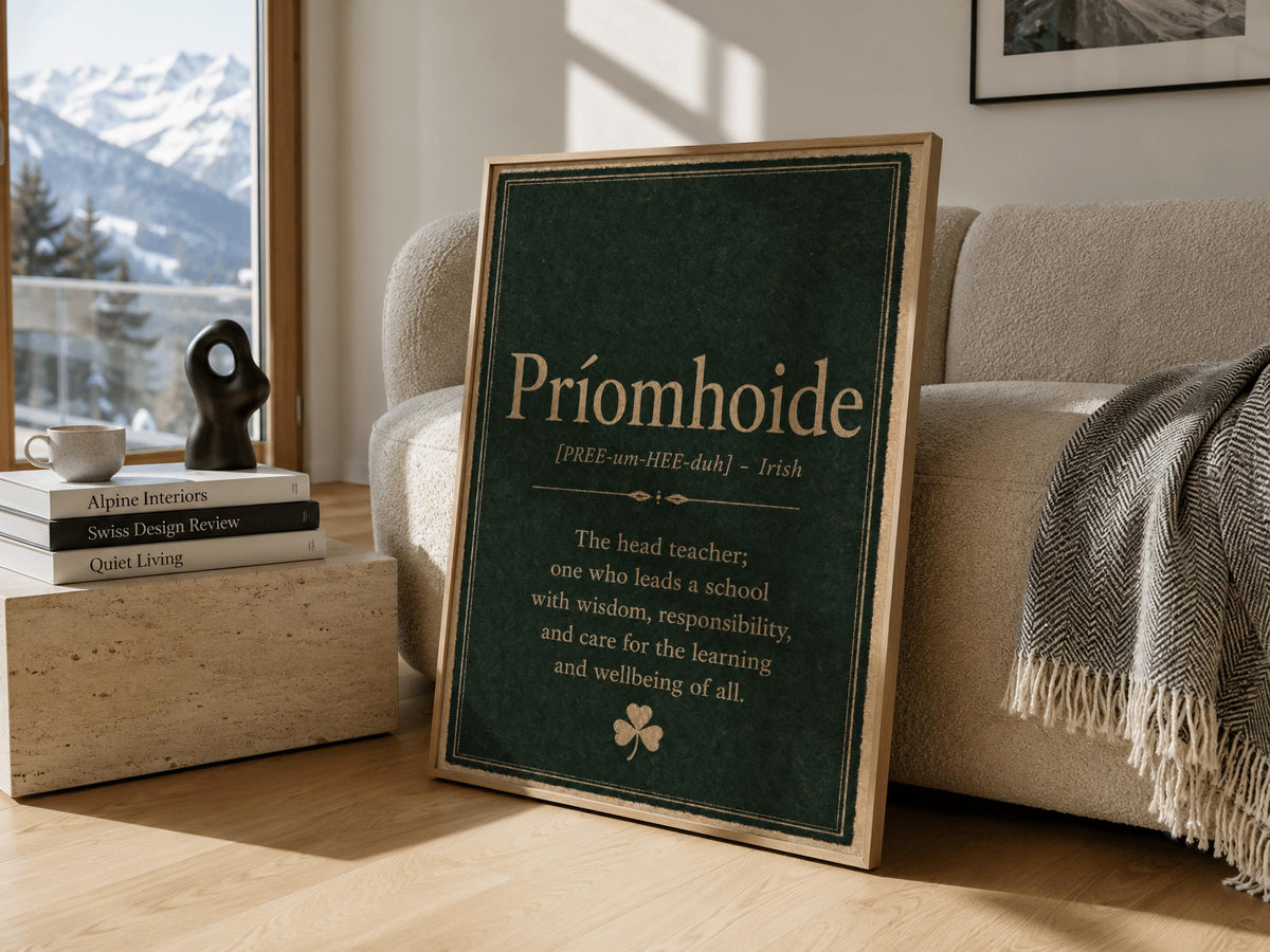 Príomhoide Irish definition print – framed print on the wall