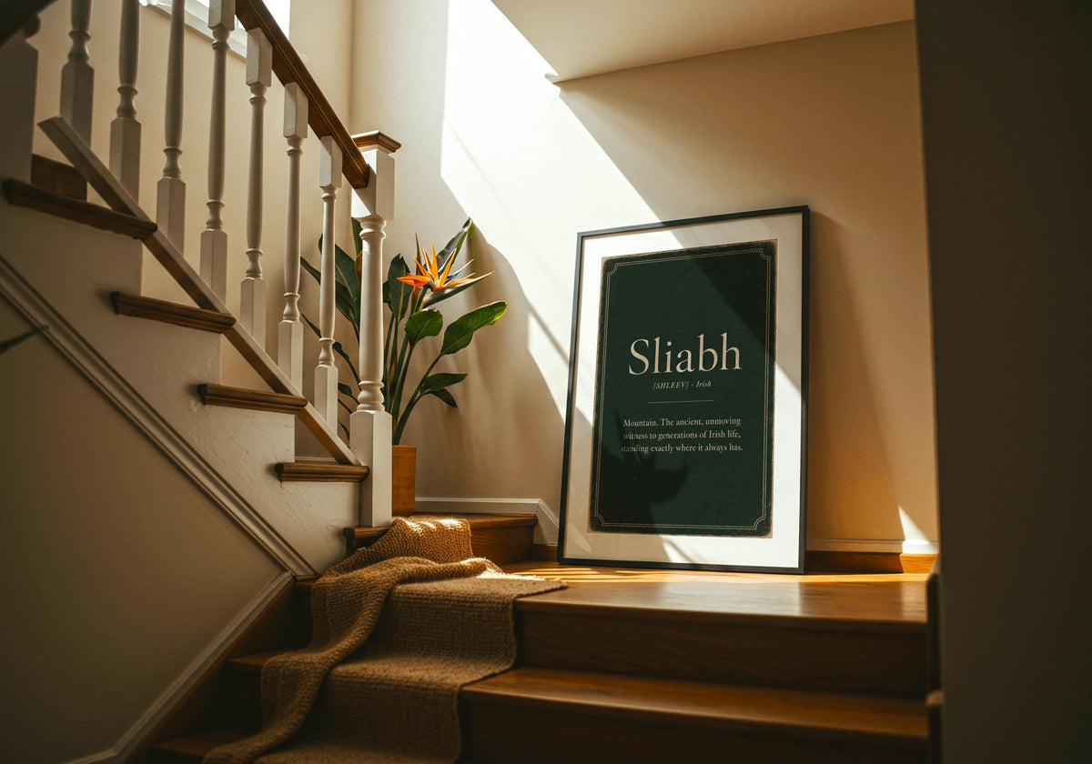 Sliabh Irish definition print – wooden frame mockup