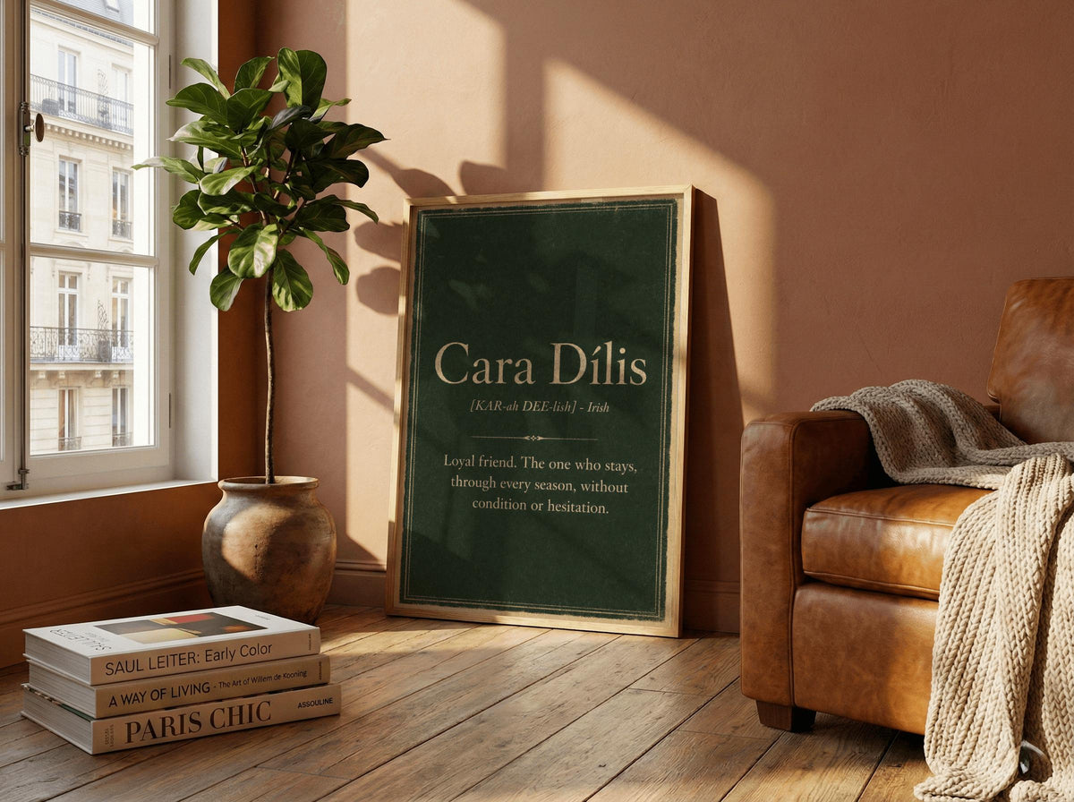 Cara Dílis Irish definition print – landscape framed wall mockup