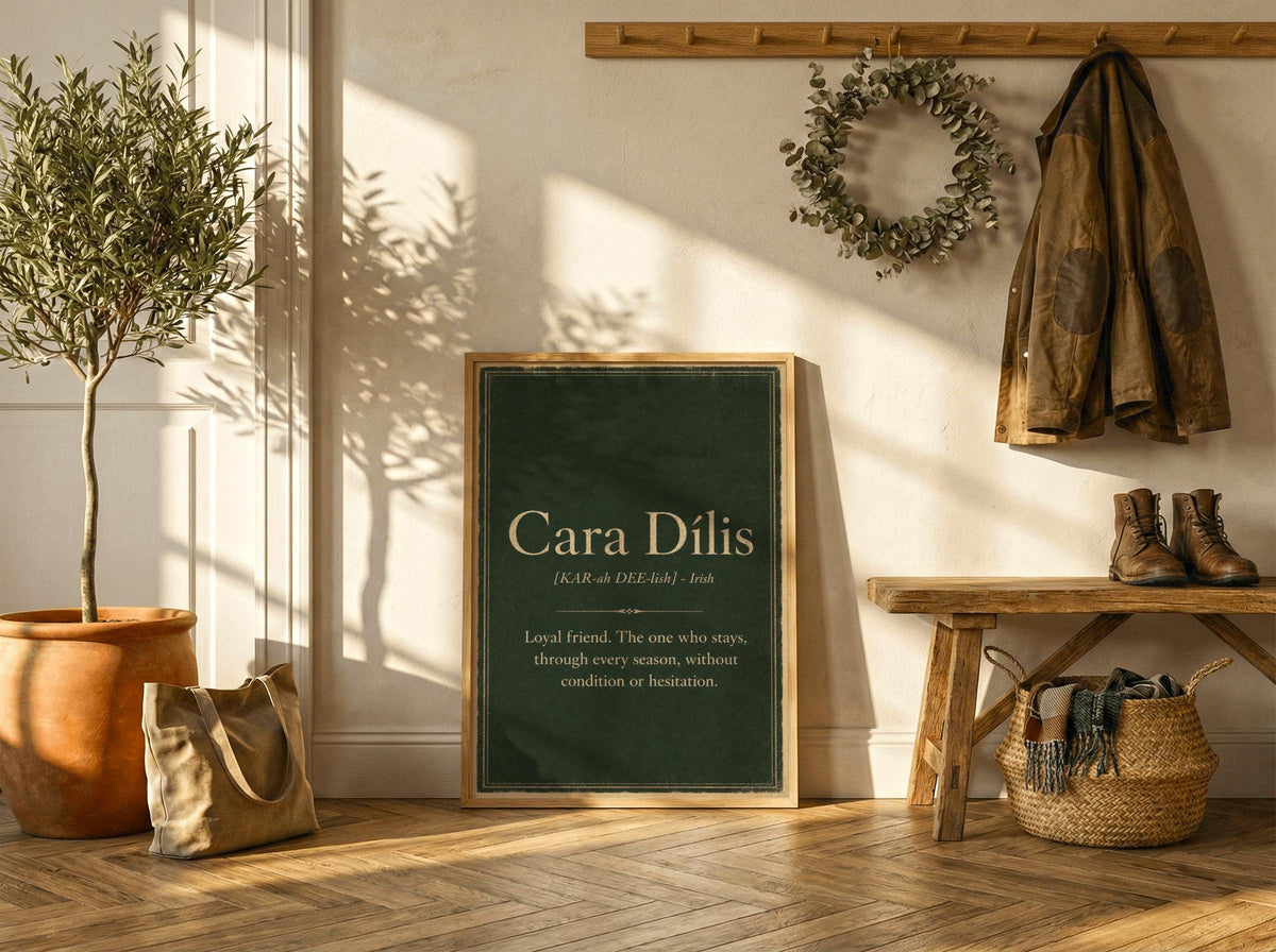Cara Dílis Irish definition print – landscape wooden frame wall mockup