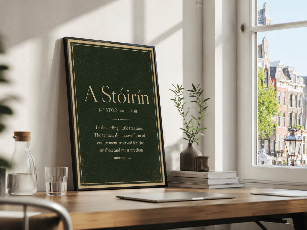 A Stóirín Irish definition print – framed print on the wall