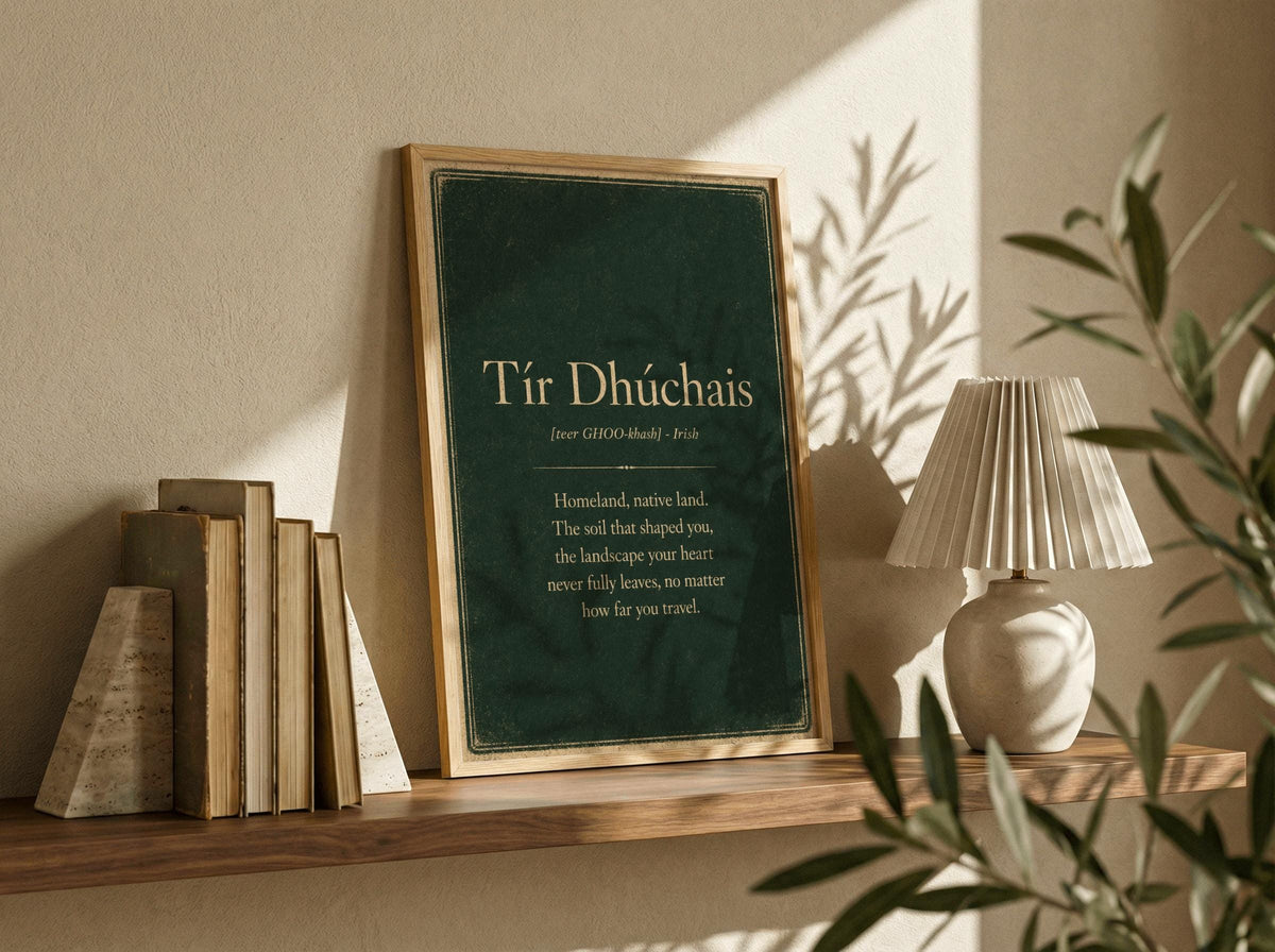 Tír Dhúchais Irish definition print – portrait framed wall mockup