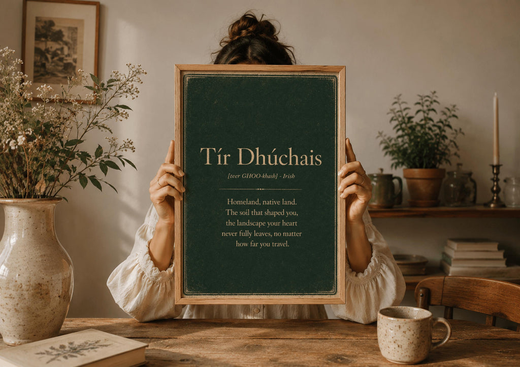Tír Dhúchais Irish definition print – landscape framed lifestyle mockup