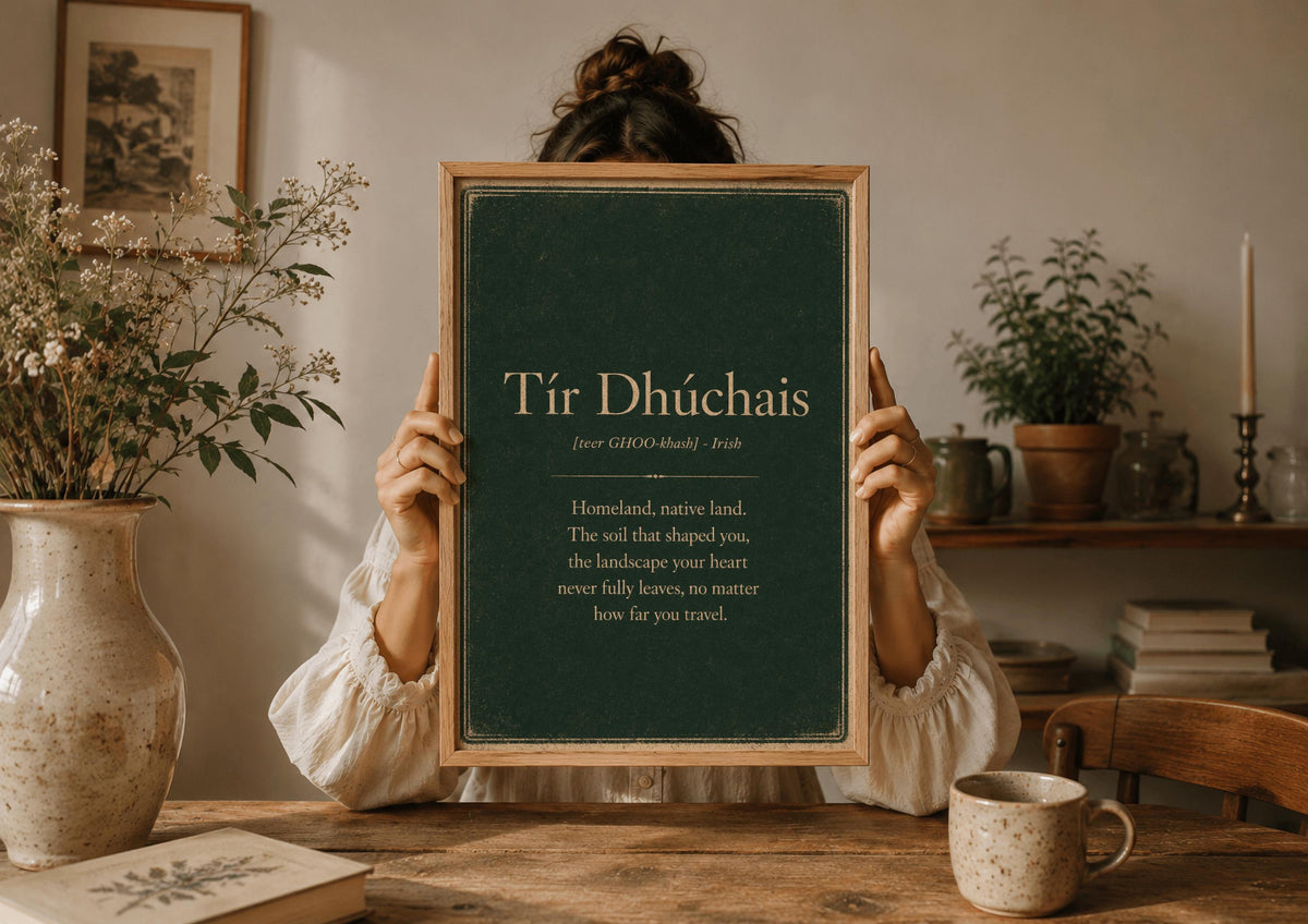 Tír Dhúchais Irish definition print – landscape framed lifestyle mockup