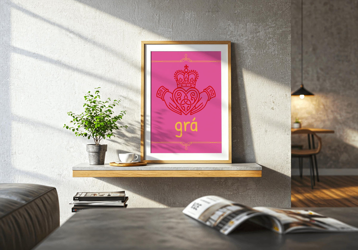 Crowned Claddagh Grá Irish print – room mockup 4