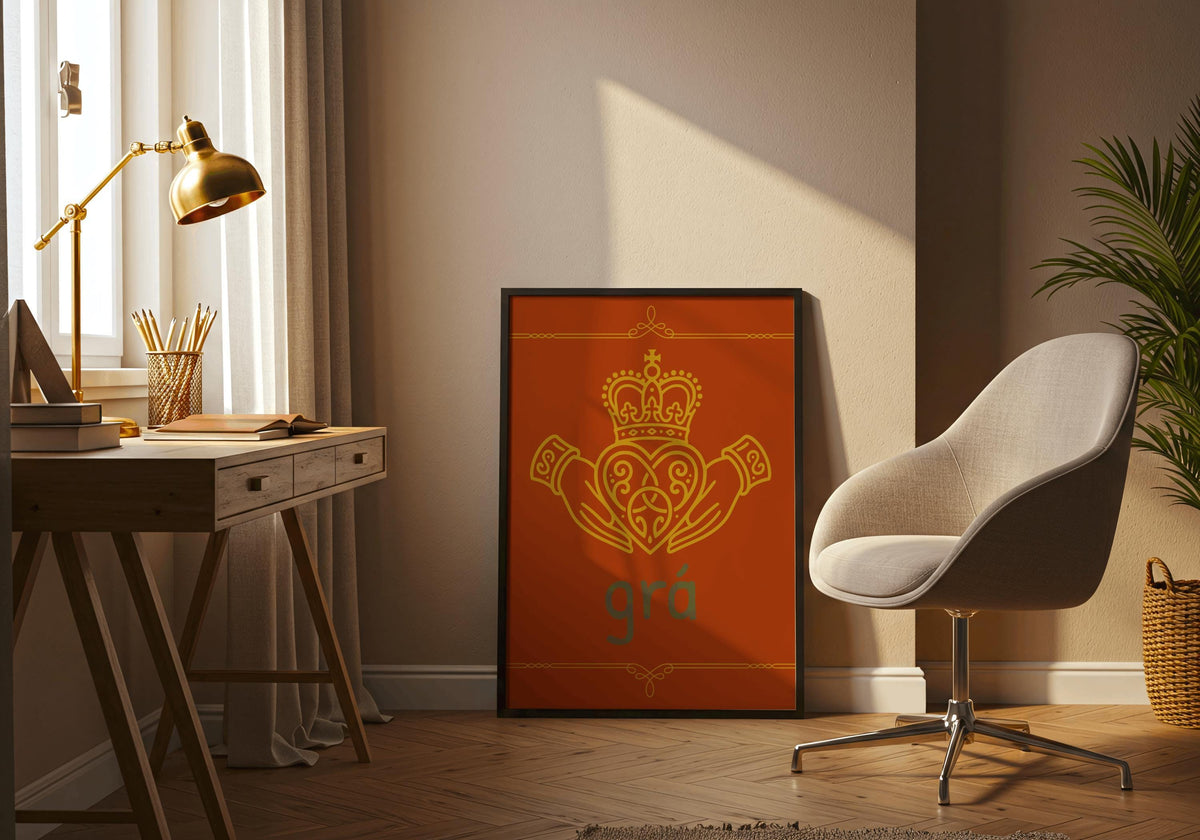 Crowned Claddagh Grá Irish print – room mockup 5
