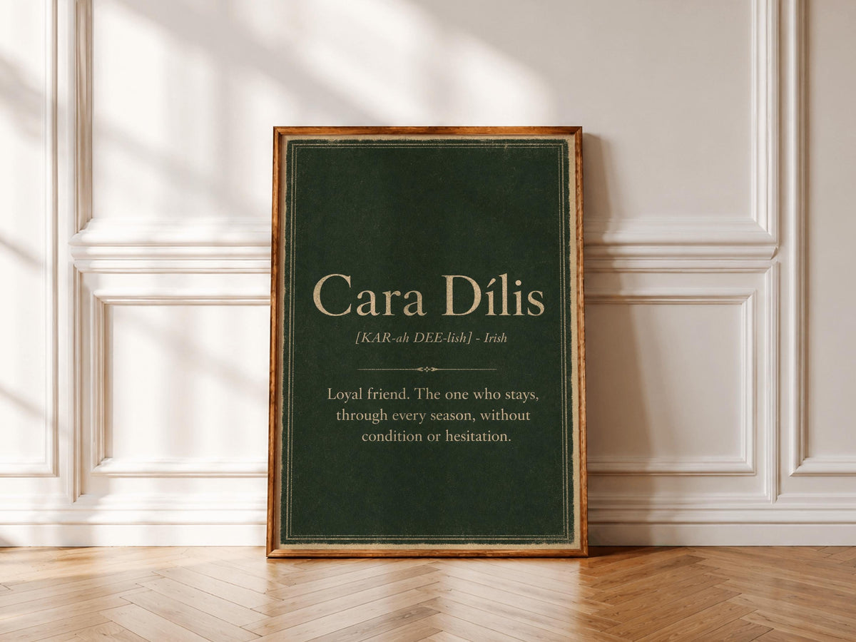 Cara Dílis Irish definition print – landscape wooden frame wall mockup
