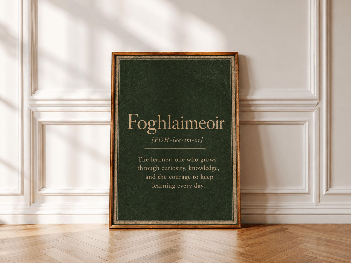 Foghlaimeoir Irish definition print – wooden frame mockup